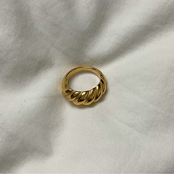 PAVOI 14K Gold Plated Croissant Dome Ring - Twisted Braided Chunky Signet Ring For Women, Rose Gold, With Cubic Zirconia